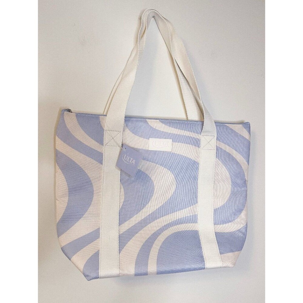 NWT Ulta Beauty Insulated Cooler Tote Bag Blue White Zip Top Beach Travel